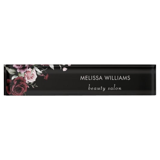 Porte-nom Pour Bureau Watercolor Roses Black Background (Devant)