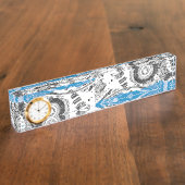 Porte-nom Pour Bureau Wave Mechanism – Desk Nameplate with Clock 2" x 8" (Taille)