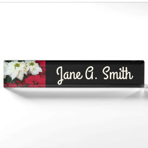 Porte-nom Pour Bureau White and Red Poinsettias