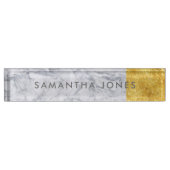 Porte-nom Pour Bureau White Carrara Marble Gold Classic Personalised (Devant)