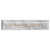 Porte-nom Pour Bureau White Carrara Marble Gold Classic Personalised (Devant)