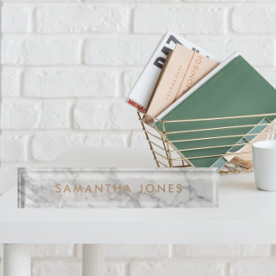 Porte-nom Pour Bureau White Carrara Marble Gold Classic Personalised