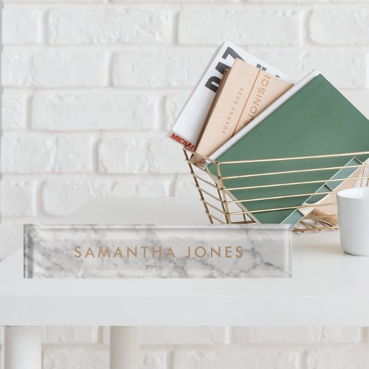Porte-nom Pour Bureau White Carrara Marble Gold Classic Personalised
