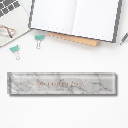 Porte-nom Pour Bureau White Carrara Marble Gold Classic Personalised