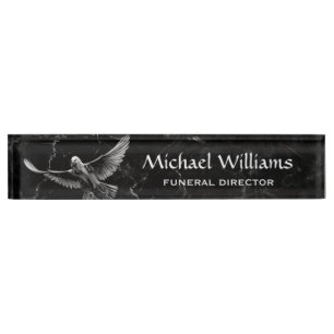 Porte-nom Pour Bureau White Dove Black Marble Directeur funéraire