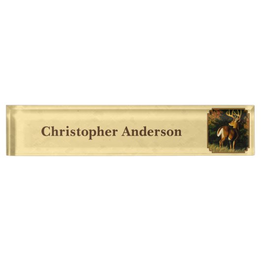 Porte-nom Pour Bureau Whitetail Deer Monster Buck Yellow (Devant)