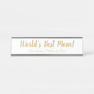 Porte-nom Pour Bureau World’s Best Mom gold custom script mignon