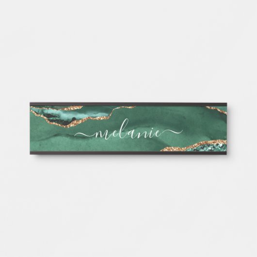 Porte-nom Pour Porte Agate Green Parties scintillant Marbre Nom personn (Devant)