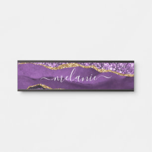 Porte-nom Pour Porte Agate Violet violet or Nom personnalisé Signe de p