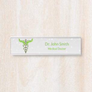 Porte-nom Pour Porte Alternative Médicale Caduceus Vert Feuilles Blanc