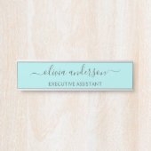 Porte-nom Pour Porte Aqua Blue Turquoise Moderne Script Girl Monogramme (Devant)