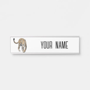 Porte-nom Pour Porte aquarelle léopard jungle chat animal peint vert