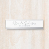 Porte-nom Pour Porte Blanc professionnel et argent avec nom de script (Devant)