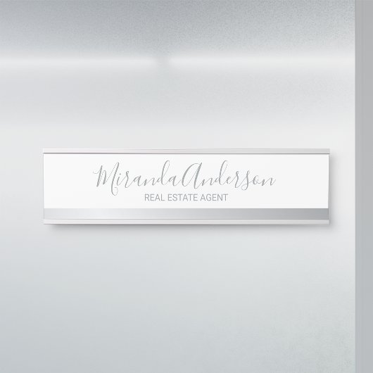Porte-nom Pour Porte Blanc professionnel et argent avec nom de script