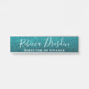 Porte-nom Pour Porte Bureau professionnel Aqua Parties scintillant Dire