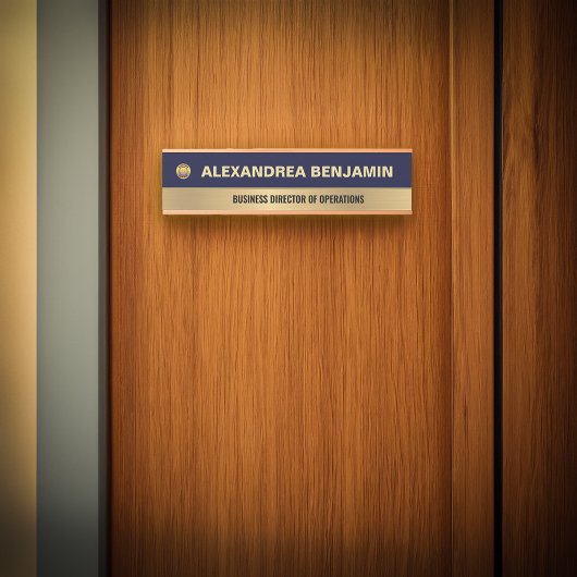 Porte-nom Pour Porte Business Employee Logo Gold Blue Modern Custom