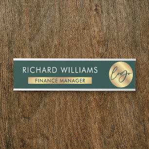 Porte-nom Pour Porte Business Green & Gold Logo Nom de l'employé Titre 