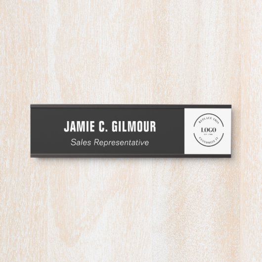 Porte-nom Pour Porte Business logo Simple Black White Custom Employee (Devant)