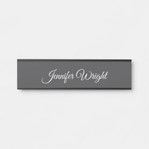 Porte-nom Pour Porte Calligraphie minimaliste plaine moderne gris