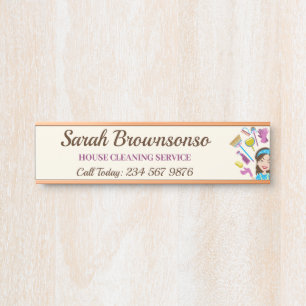 Porte-nom Pour Porte Caricature Janitorial Pink Ivory Nettoyage de la m