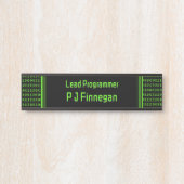 Porte-nom Pour Porte Code programmeur noir et vert - nom propre / rôle (Devant)