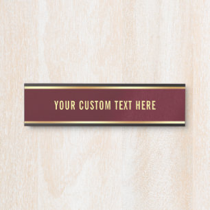 Porte-nom Pour Porte Design simple moderne Votre texte personnalisé ici