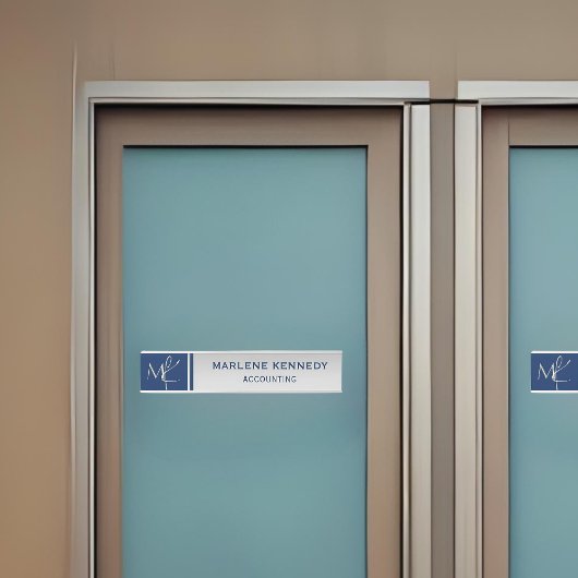 Porte-nom Pour Porte Élégant Monogramme Argent bleu marine