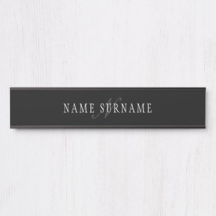 Porte-nom Pour Porte Élégant Monogramme personnalisable Noir gris bla