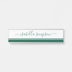 Porte-nom Pour Porte Élégant Script Girly Professional Emerald Green
