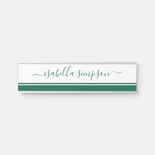 Porte-nom Pour Porte Élégant Script Girly Professional Emerald Green (Devant)