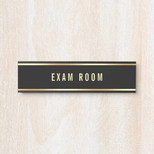 Porte-nom Pour Porte Exam Room Black Gold Personnalisable Modèle de tex (Devant)