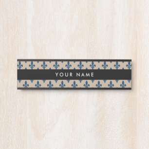 Porte-nom Pour Porte Fleur de Lis Motif, Français, Royal, Bleu marine