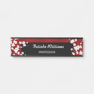 Porte-nom Pour Porte Floral blanc cerisier en fleurs Bureau rouge