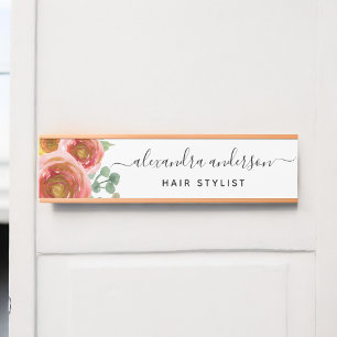 Porte-nom Pour Porte Floral Elégant Aquarelle Moderne Pastel Blush Rose