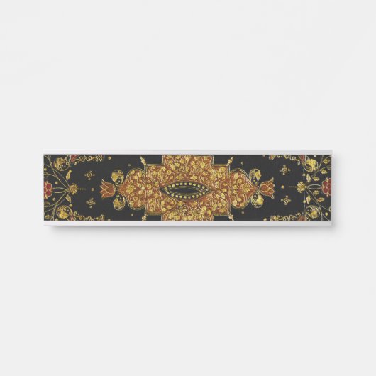 Porte-nom Pour Porte Flore noire et or tombée (Devant)