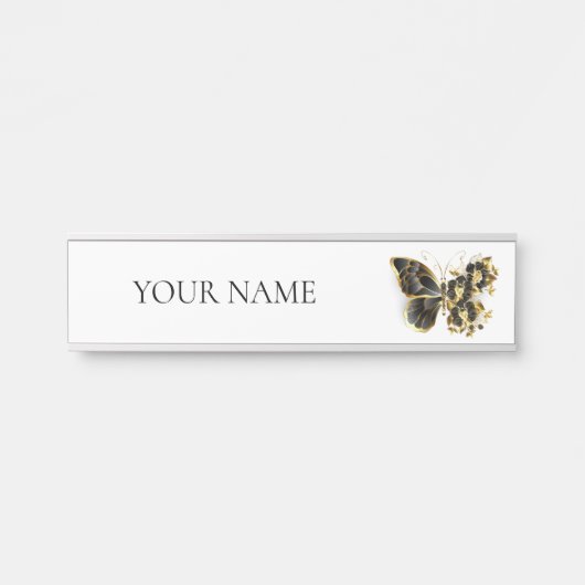 Porte-nom Pour Porte Gold flower Butterfly with Black Orchid (Devant)