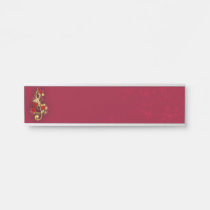 Porte-nom Pour Porte Golden Treble Clef avec fleurs Roses