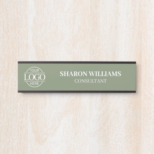 Porte-nom Pour Porte Interchangeable Sage Green Custom Business Logo  (Devant)