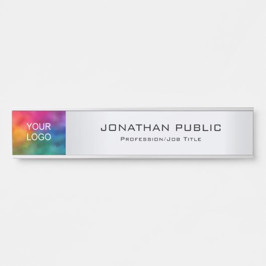 Porte-nom Pour Porte Logo de votre entreprise ici Argent moderne (Devant)