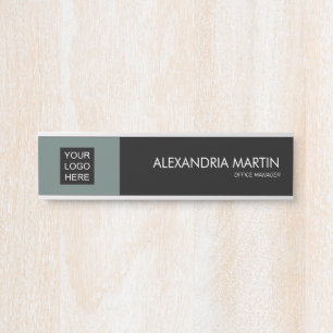 Porte-nom Pour Porte Logo vert mousse noir professionnel moderne