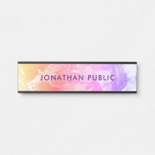 Porte-nom Pour Porte Marbre blanc Abstrait jaune orange violet
