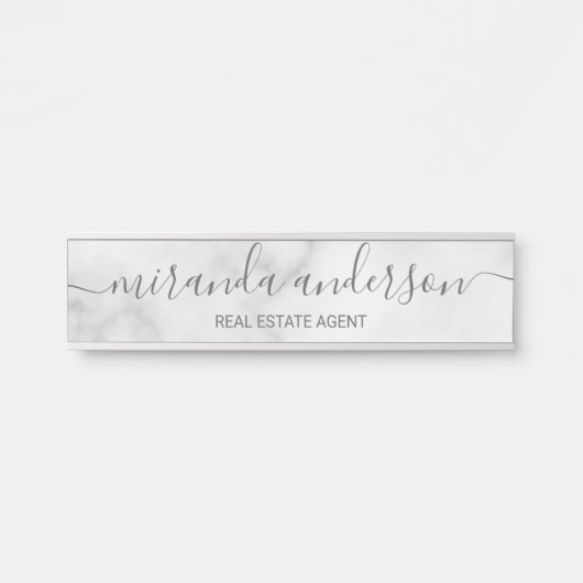 Porte-nom Pour Porte Marbre blanc de script moderne professionnel (Devant)