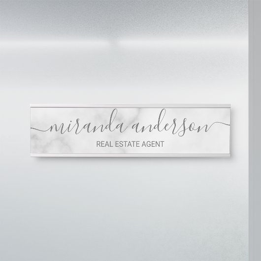 Porte-nom Pour Porte Marbre blanc de script moderne professionnel
