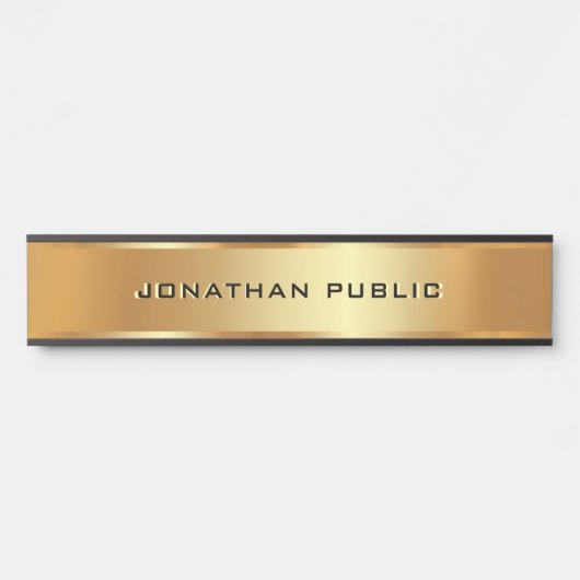 Porte-nom Pour Porte Modèle de nom de texte personnalisé Black & Gold (Devant)