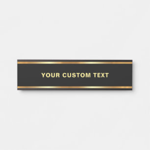 Porte-nom Pour Porte Modèle Noir Et Or Élégant Votre Texte Personnalisé