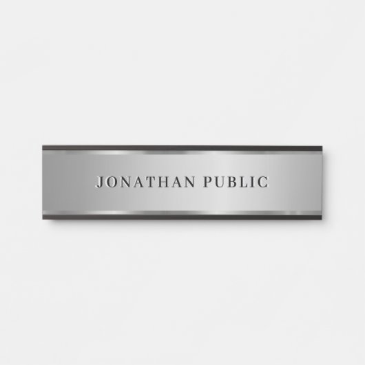 Porte-nom Pour Porte Modern Custom Text Name Elegant Black & Silver (Devant)