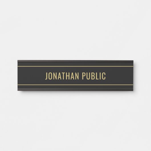 Porte-nom Pour Porte Modern Simple Template Elegant Black & Gold Name (Devant)