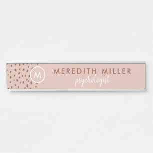 Porte-nom Pour Porte Monogramme beige tendance avec Boho en terre cuite