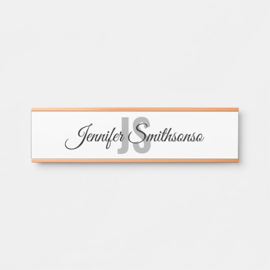 Porte-nom Pour Porte Monogramme de script classique blanc simple (Devant)