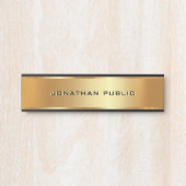 Porte-nom Pour Porte Nom de texte personnalisé Noir & Or élégant Modern (Devant)